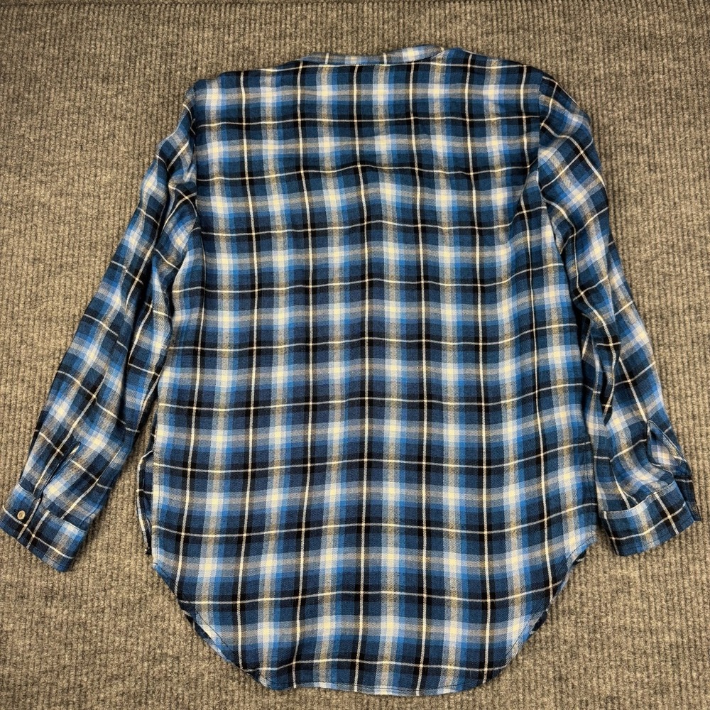 White Crow Flannel Button Up Shirt Womens L Blue Plaid Tunic Grunge Heritage - Picture 2 of 10
